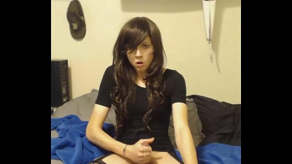 Horny Petite Teen Shemale In Stockings Jerking Off & Cumming On Cam Show